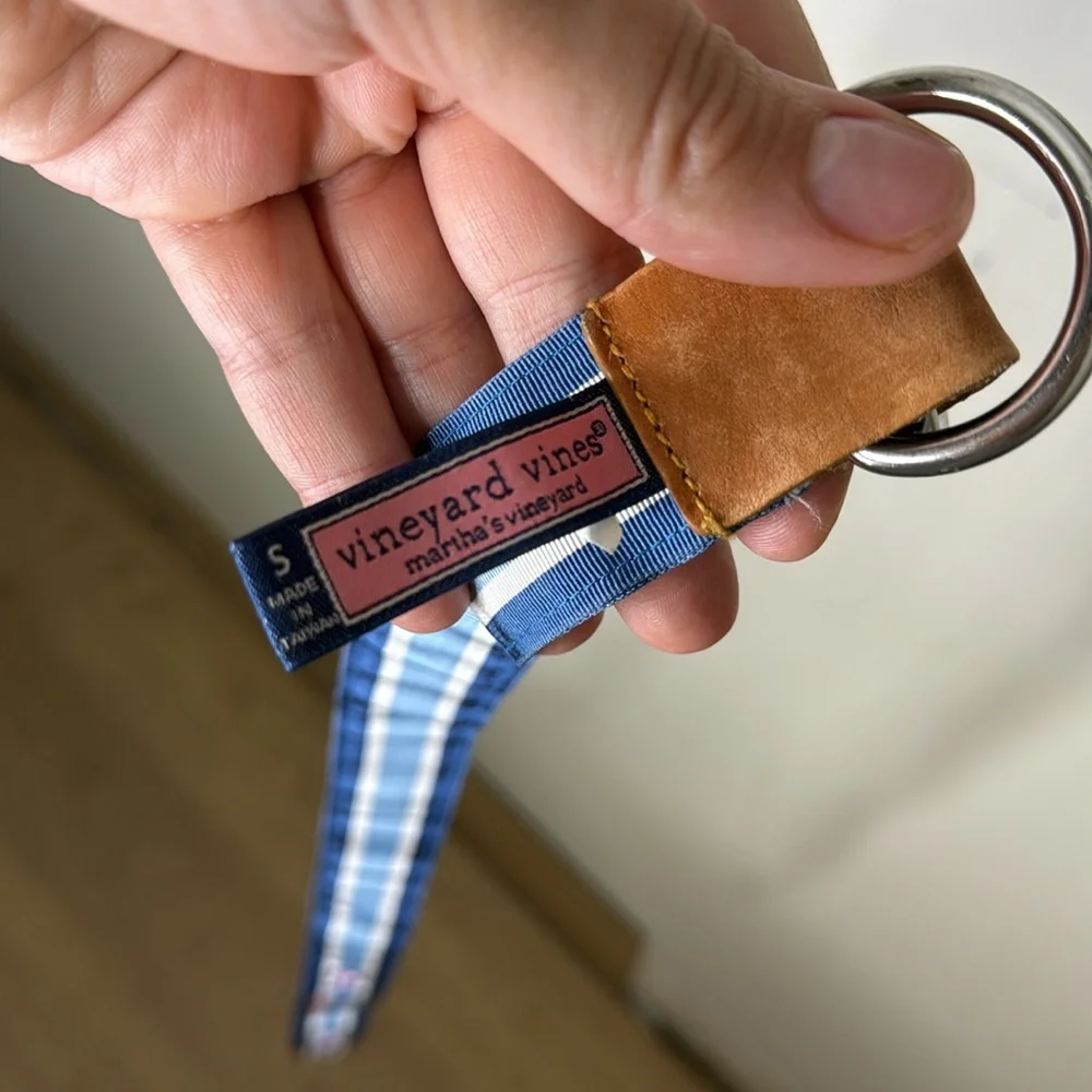 Vineyard Vines Blue and White Belt with Tan Leather Lacrosse Kids Small